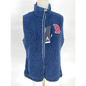 NWT Women's Boston Red Sox Small Antigua Navy Blue Full Zip Sherpa Vest